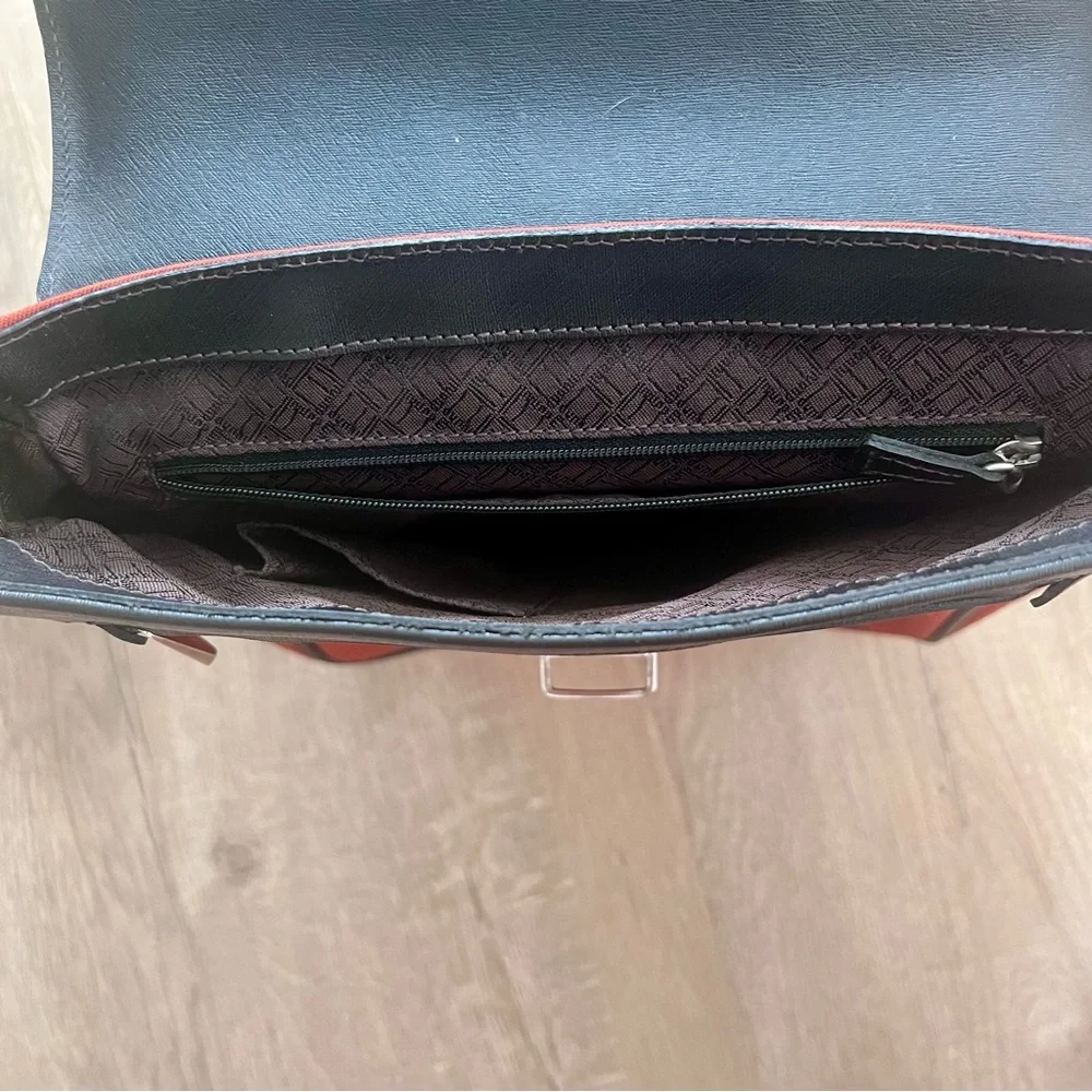 Dunhill Shoulder Sling Bag Canvas‎ Leather Crossbody Orange Black Made In Italy